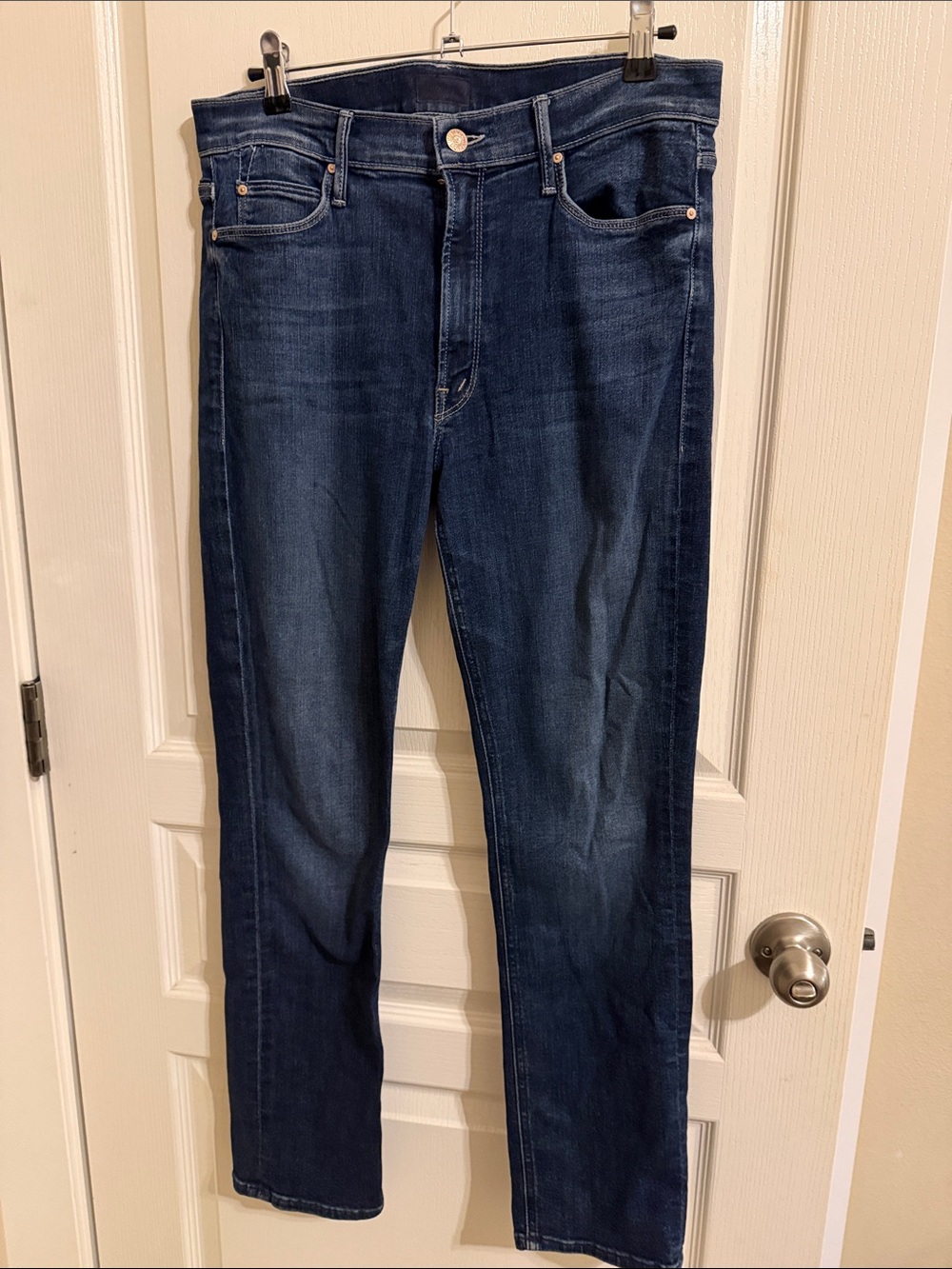 MOTHER Dark Blue Cropped Straight Jeans